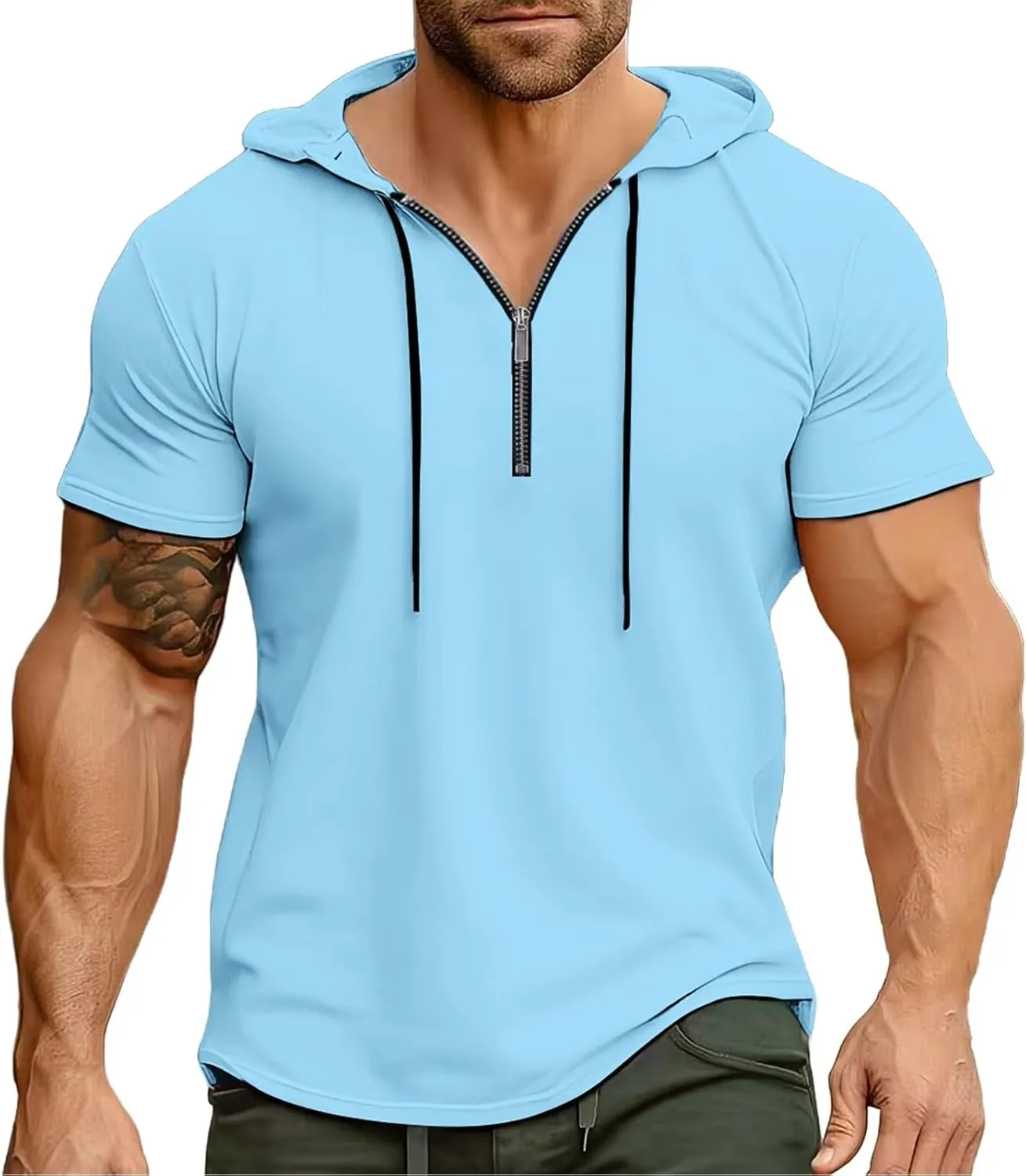Zip Hoodies for Men Short Sleeve Slim Fit Casual Workout Tshirts Summer Sports Gym Sweatshirt Big and Tall Tees