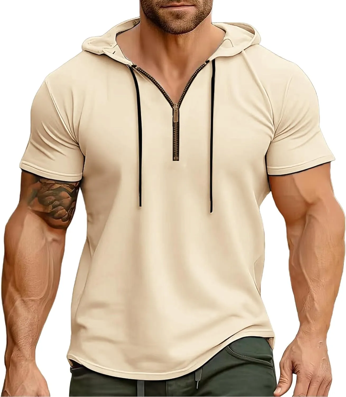 Zip Hoodies for Men Short Sleeve Slim Fit Casual Workout Tshirts Summer Sports Gym Sweatshirt Big and Tall Tees