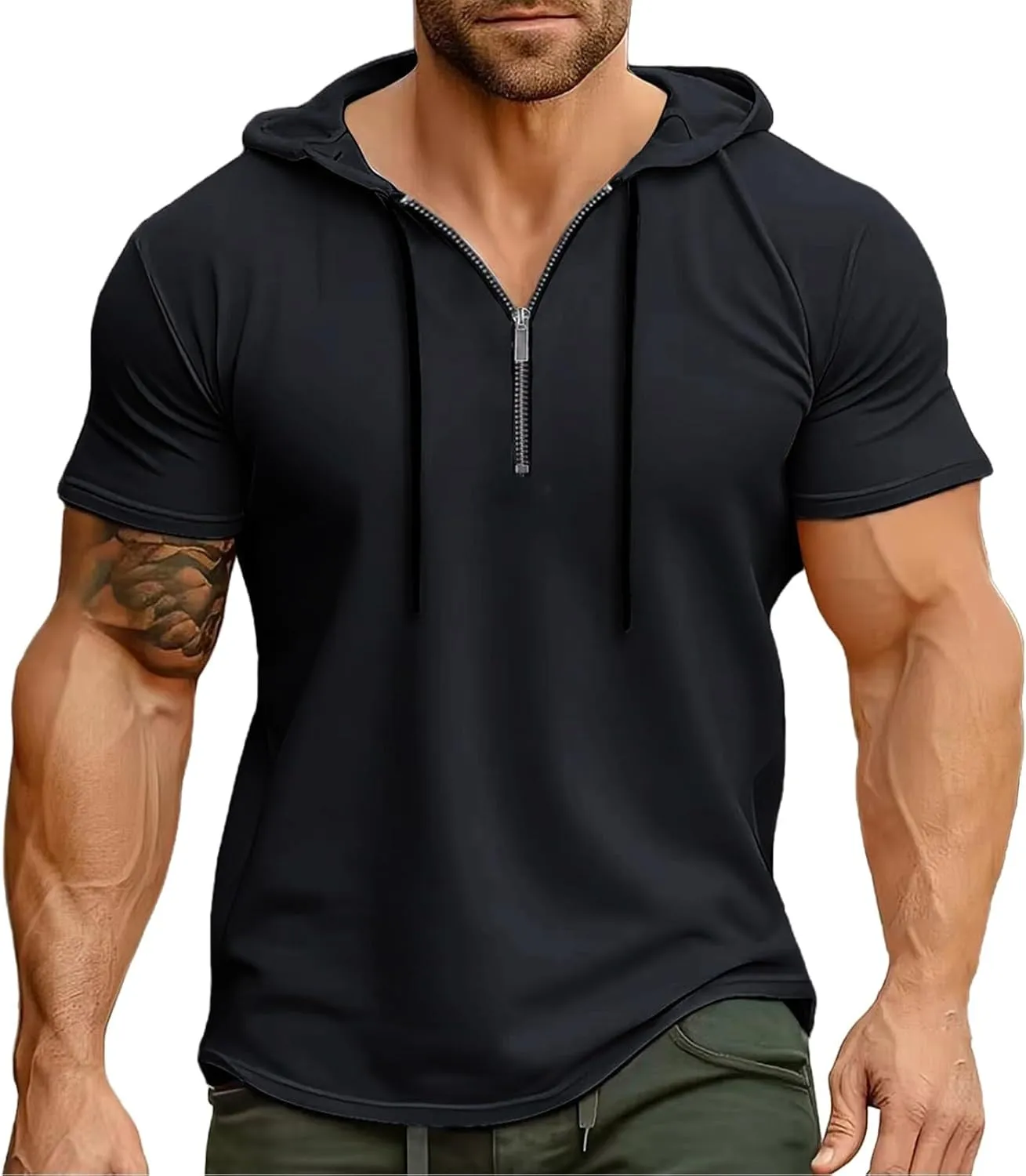 Zip Hoodies for Men Short Sleeve Slim Fit Casual Workout Tshirts Summer Sports Gym Sweatshirt Big and Tall Tees
