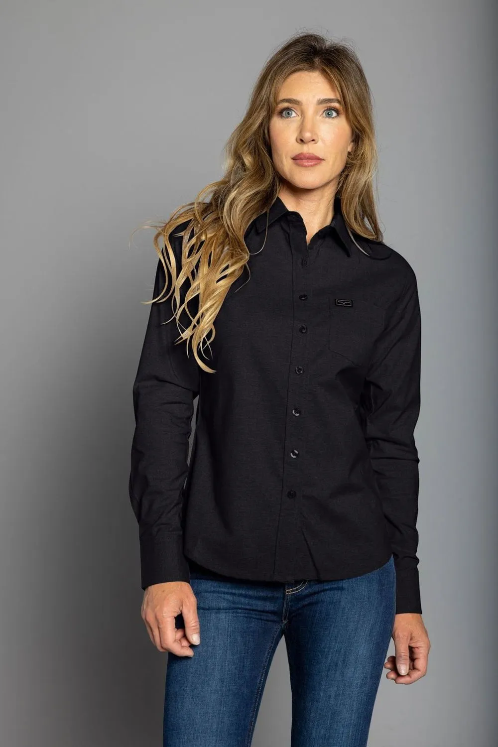 Rooftop Bar Beach Ready Kimes Ranch Womens Linville Black Cotton blend L/S Shirt
