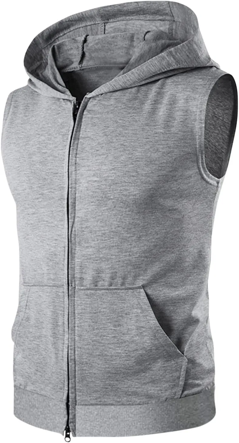 Zipper Hoodies for Men Loose Fit Sleeveless Casual Tshirts Lightweight Gym Workout Muscle Sports Hiking Tank Tops