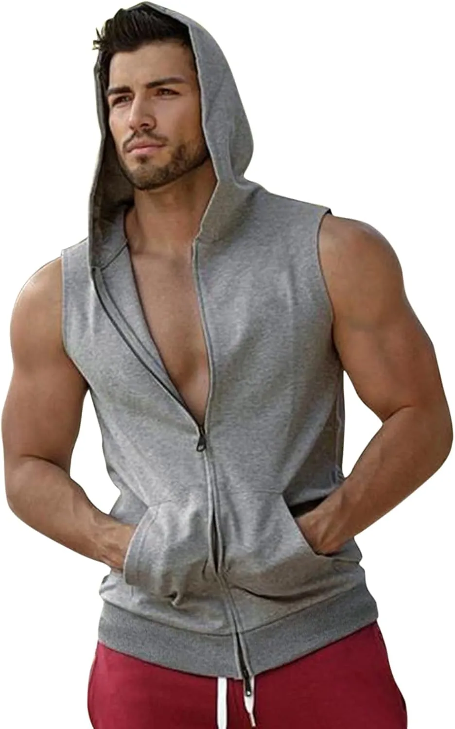 Zipper Hoodies for Men Loose Fit Sleeveless Casual Tshirts Lightweight Gym Workout Muscle Sports Hiking Tank Tops