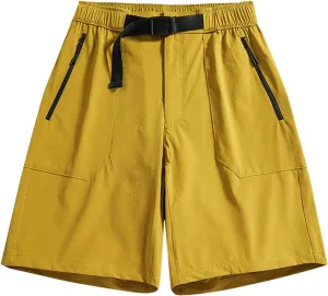 Zipper Pockets Shorts Men Summer Quick Dry Plus Size Casual Elastic Waist Trunks Athletic Workout Activewear