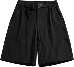 Zipper Pockets Shorts Men Summer Quick Dry Plus Size Casual Elastic Waist Trunks Athletic Workout Activewear