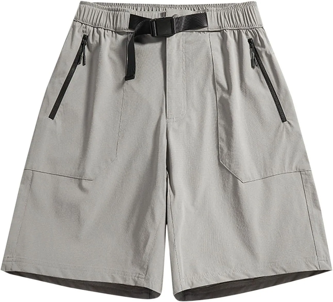 Zipper Pockets Shorts Men Summer Quick Dry Plus Size Casual Elastic Waist Trunks Athletic Workout Activewear