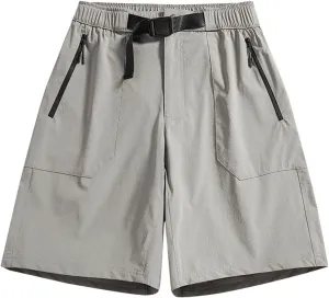 Zipper Pockets Shorts Men Summer Quick Dry Plus Size Casual Elastic Waist Trunks Athletic Workout Activewear
