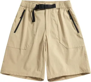 Zipper Pockets Shorts Men Summer Quick Dry Plus Size Casual Elastic Waist Trunks Athletic Workout Activewear