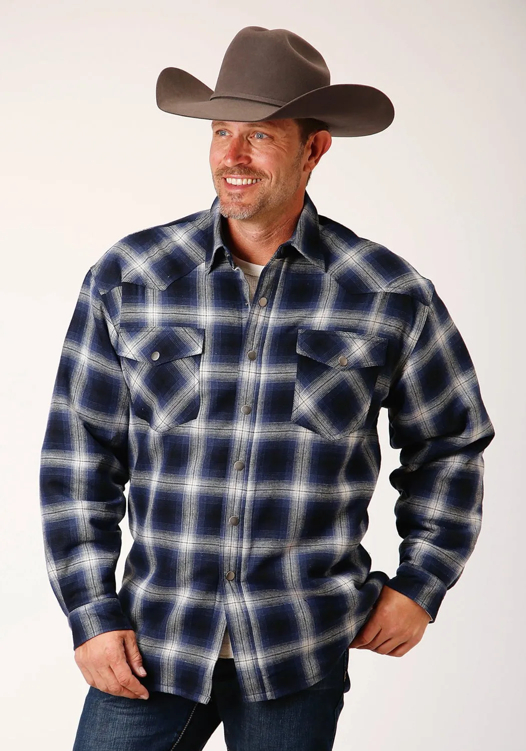 Roper Mens Sherpa Lined Flannel Blue 100% Cotton L/S Shirt formal dinner
