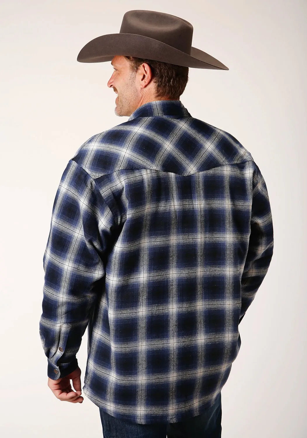 holiday season Roper Mens Sherpa Lined Flannel Blue 100% Cotton L/S Shirt