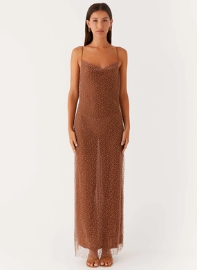 Zuella Beaded Maxi Dress - Chocolate Comfy clothing Stylish Appearance Evening Tone Zuella Beaded Maxi Dress - Chocolate